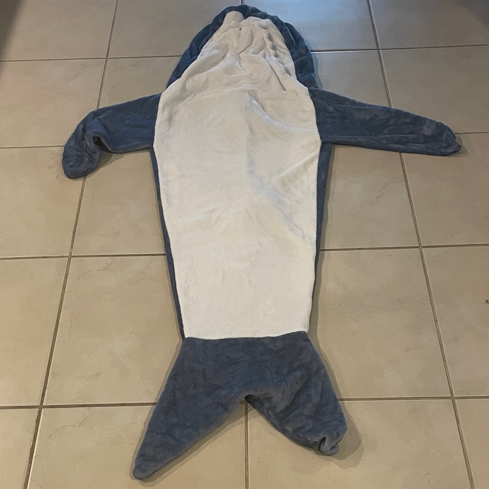 Great for Kids! - Shark Sleeping Bag Style Blanket Blue and White w/Shark Detail